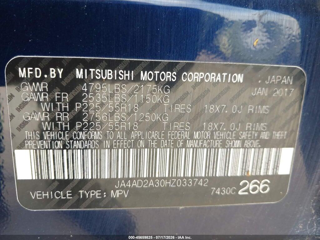 JA4AD2A30HZ033742 2017 MITSUBISHI OUTLANDER photo no. 9
