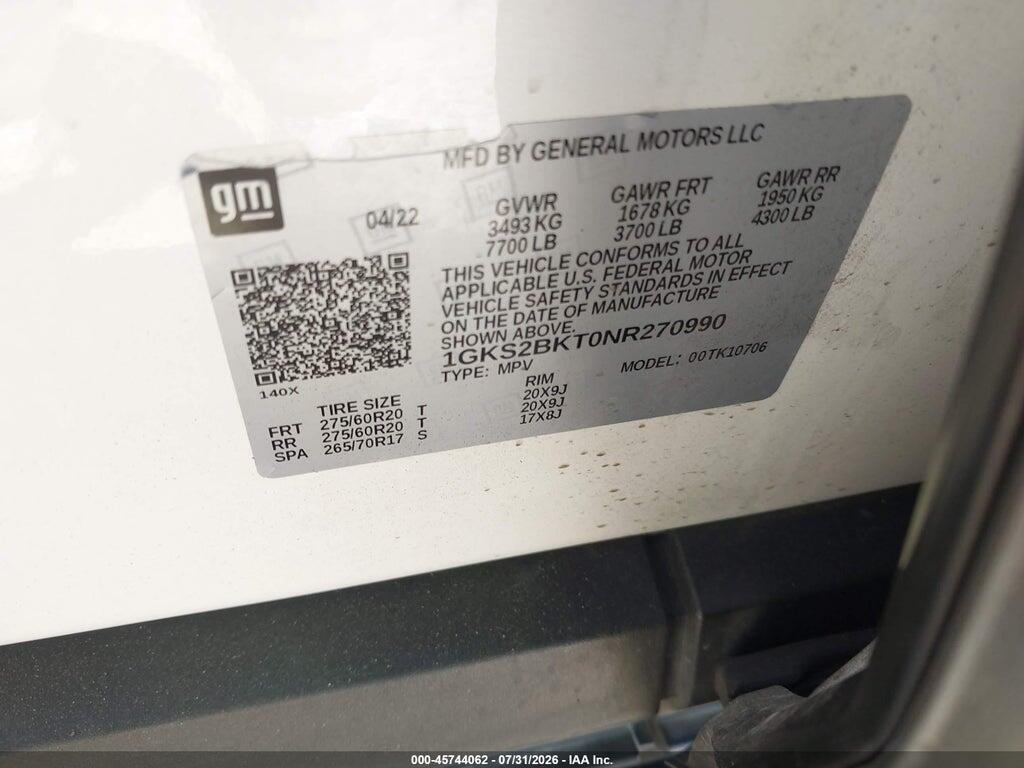 1GKS2BKT0NR270990 2022 GMC YUKON photo no. 9