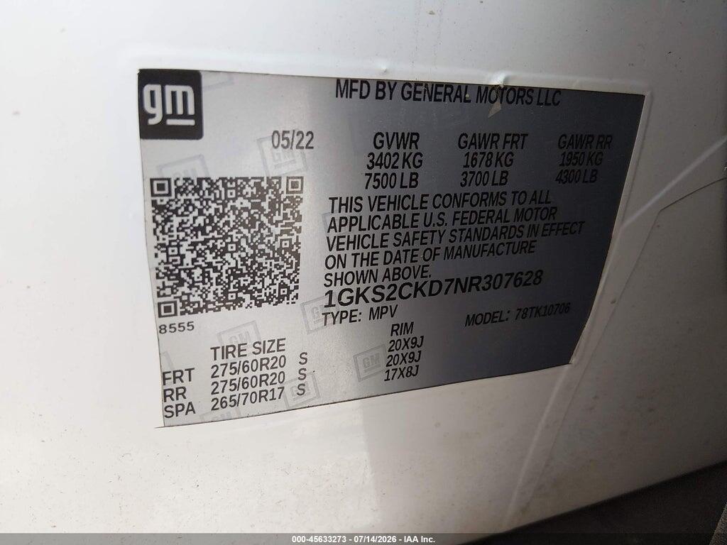 1GKS2CKD7NR307628 2022 GMC YUKON photo no. 9