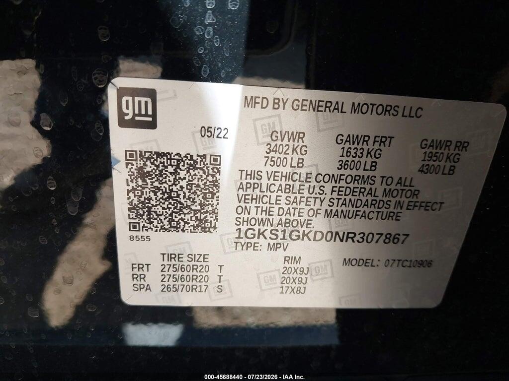 1GKS1GKD0NR307867 2022 GMC YUKON XL photo no. 9