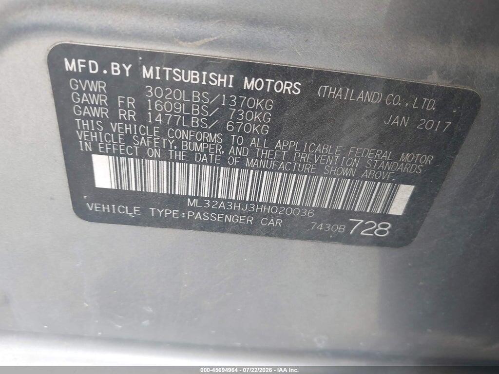 ML32A3HJ3HH020036 2017 MITSUBISHI MIRAGE photo no. 9