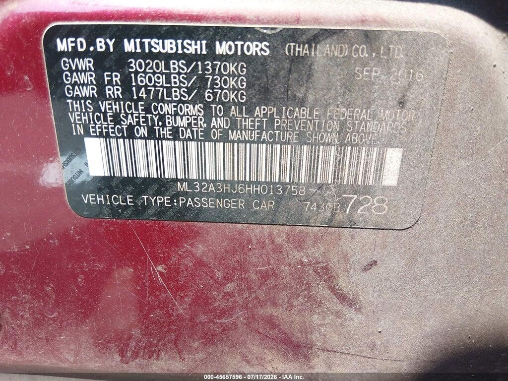 ML32A3HJ6HH013758 2017 MITSUBISHI MIRAGE photo no. 9
