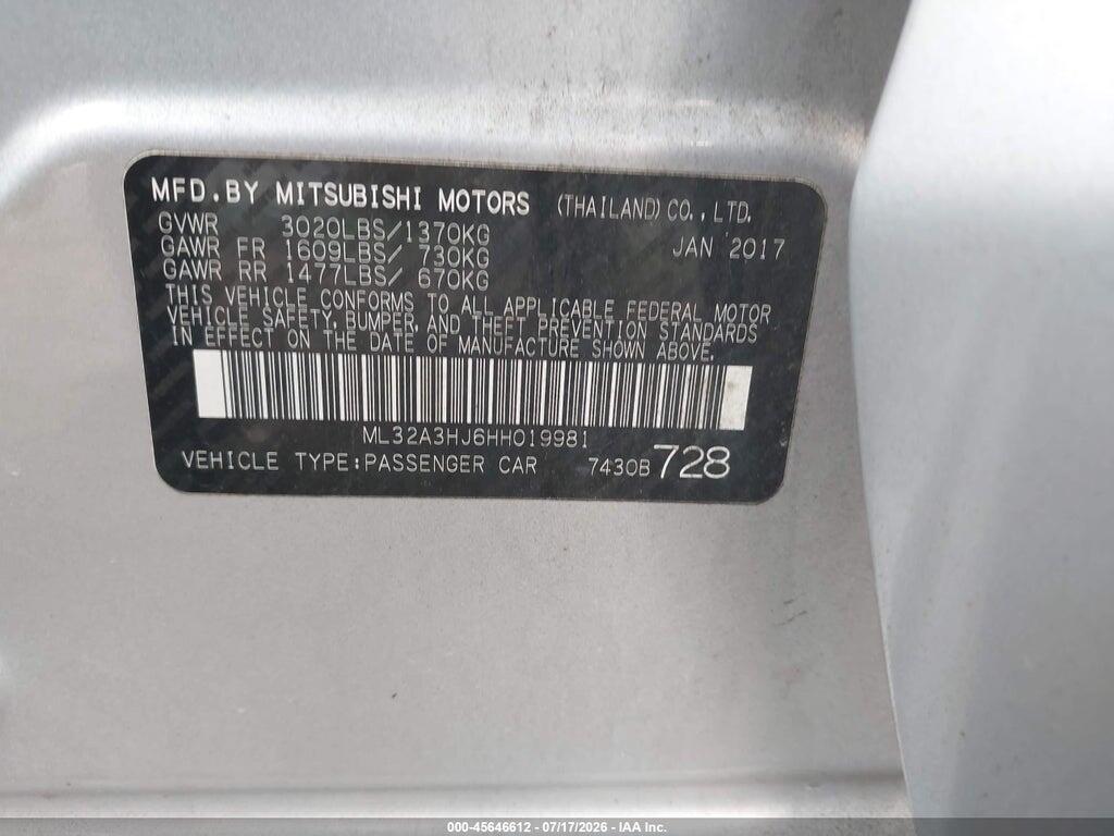 ML32A3HJ6HH019981 2017 MITSUBISHI MIRAGE photo no. 9