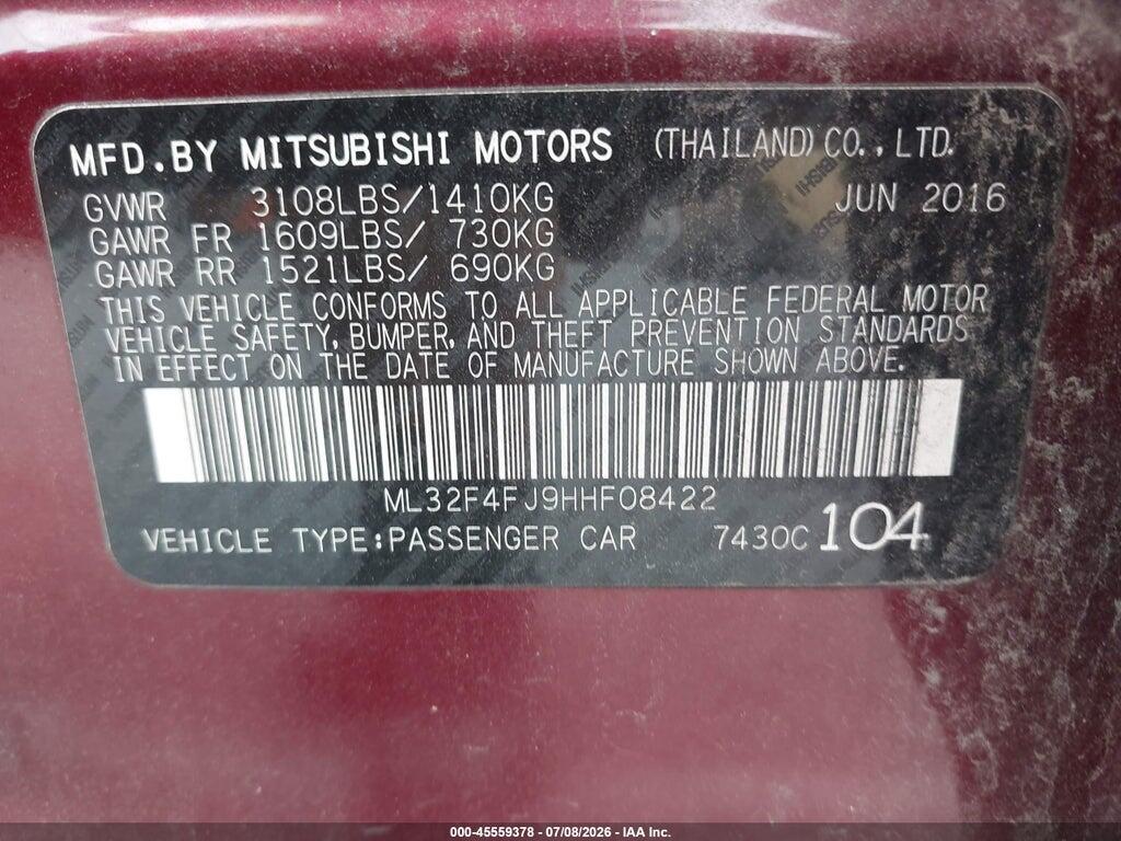 ML32F4FJ9HHF08422 2017 MITSUBISHI MIRAGE G4 photo no. 9