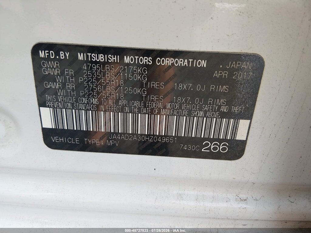 JA4AD2A30HZ049651 2017 MITSUBISHI OUTLANDER photo no. 9