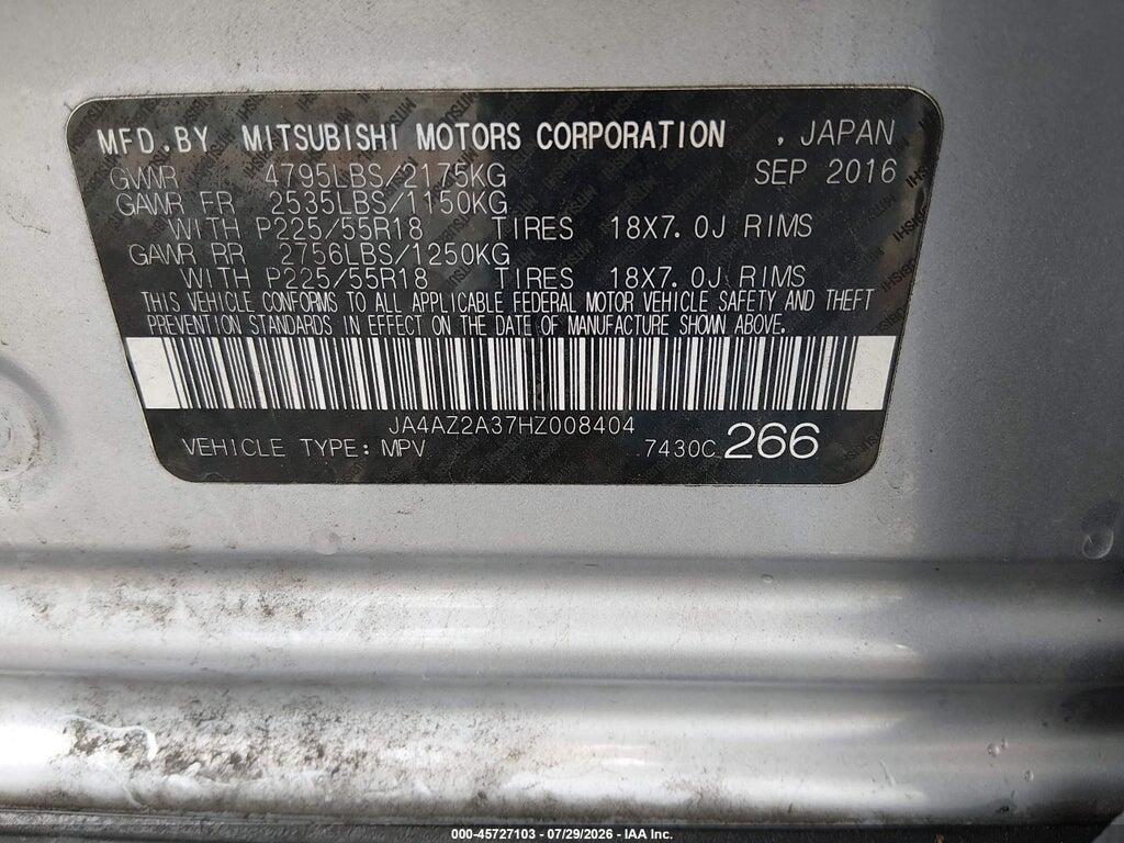 JA4AZ2A37HZ008404 2017 MITSUBISHI OUTLANDER photo no. 9