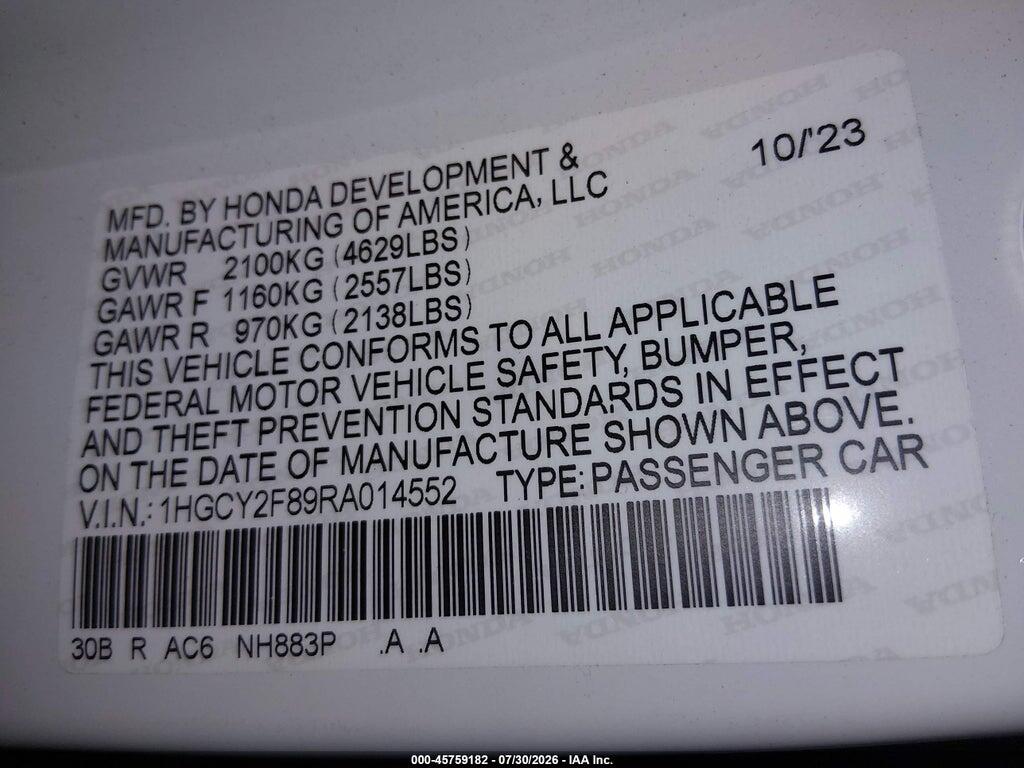 1HGCY2F89RA014552 2024 HONDA ACCORD HYBRID photo no. 9