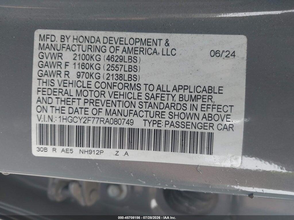 1HGCY2F77RA080749 2024 HONDA ACCORD HYBRID photo no. 9