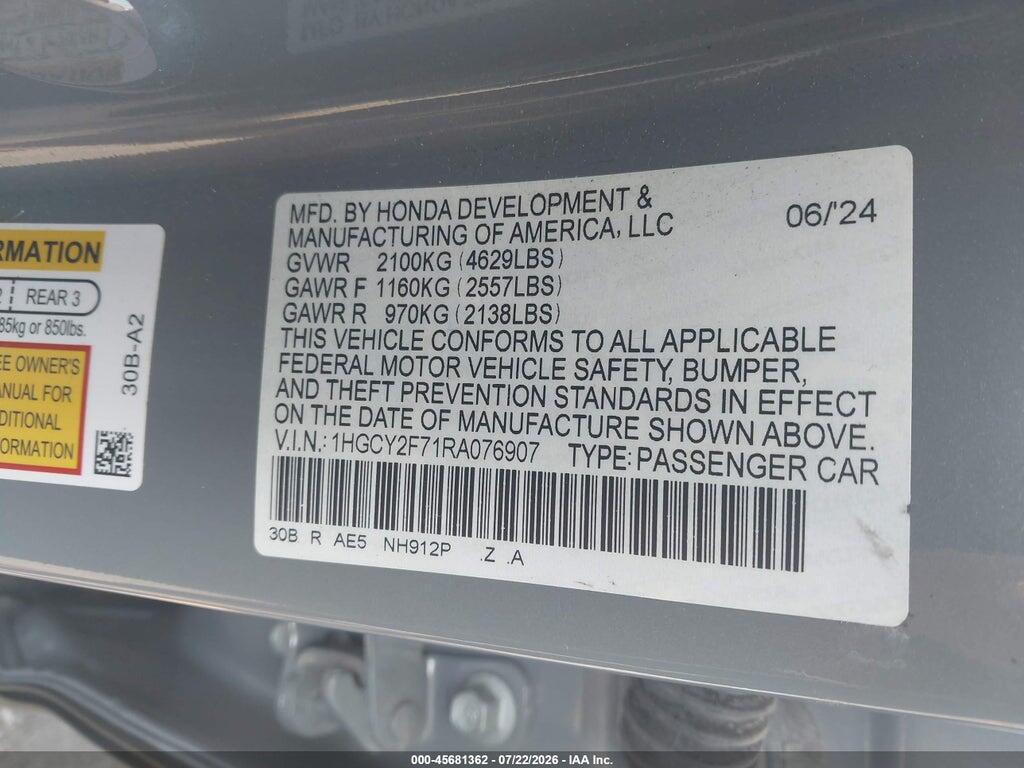 1HGCY2F71RA076907 2024 HONDA ACCORD HYBRID photo no. 9
