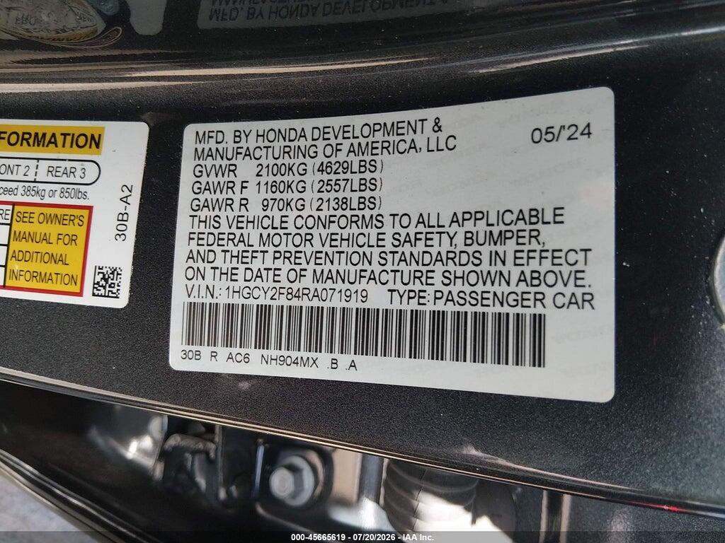 1HGCY2F84RA071919 2024 HONDA ACCORD HYBRID photo no. 9