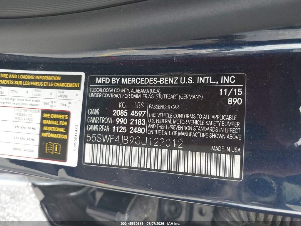 55SWF4JB9GU122012 2016 MERCEDES-BENZ C 300 photo no. 9
