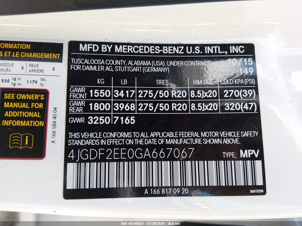 4JGDF2EE0GA667067 2016 MERCEDES-BENZ GL 350 BLUETEC photo no. 9