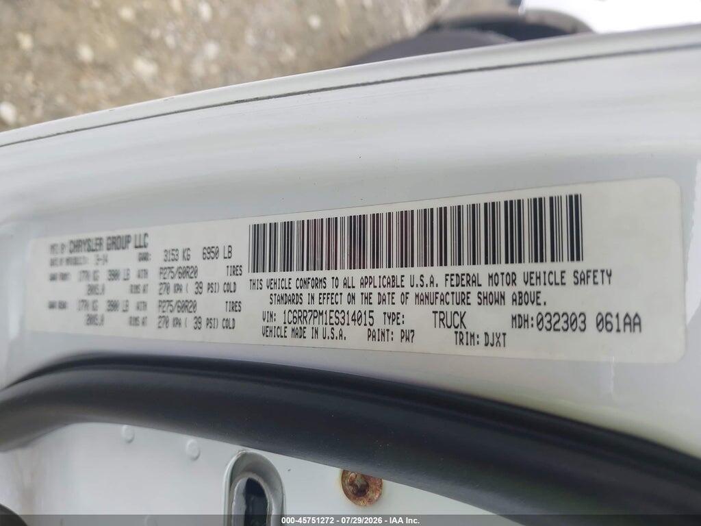 1C6RR7PM1ES314015 2014 RAM 1500 photo no. 9