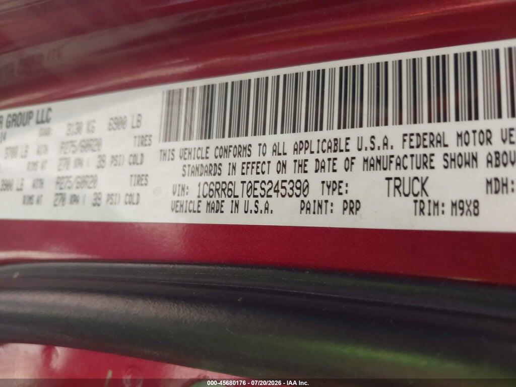 1C6RR6LT0ES245390 2014 RAM 1500 photo no. 9