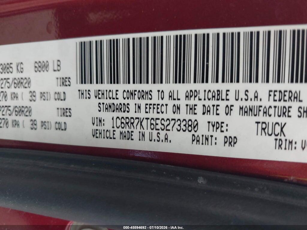 1C6RR7KT6ES273380 2014 RAM 1500 photo no. 9