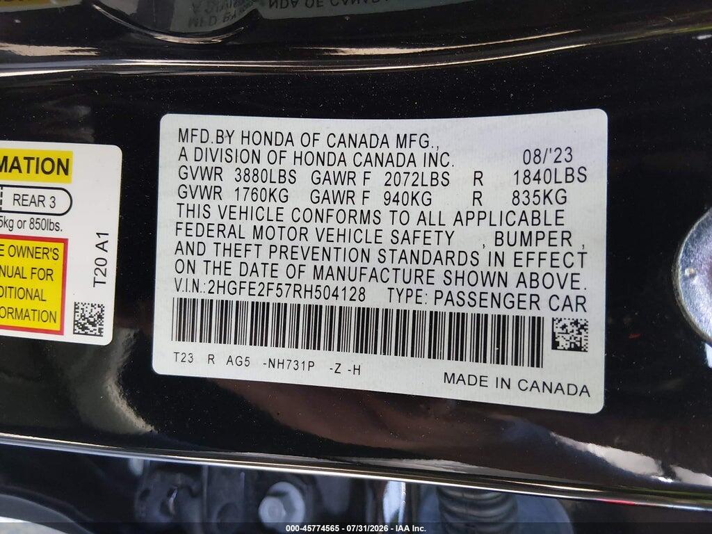 2HGFE2F57RH504128 2024 HONDA CIVIC photo no. 9