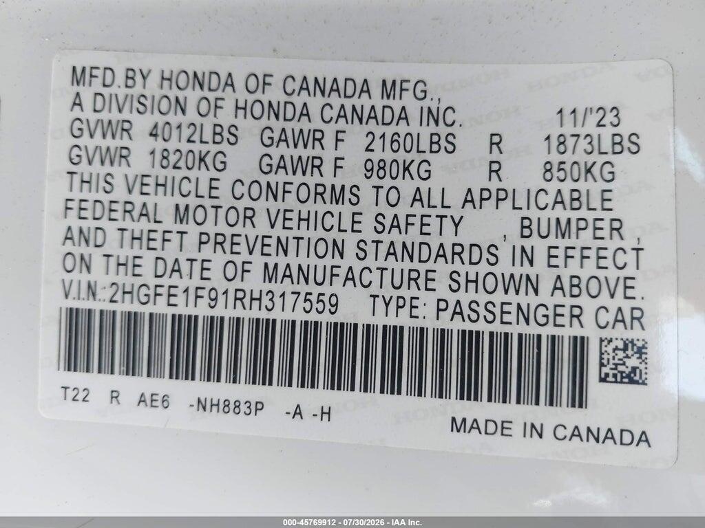 2HGFE1F91RH317559 2024 HONDA CIVIC photo no. 9