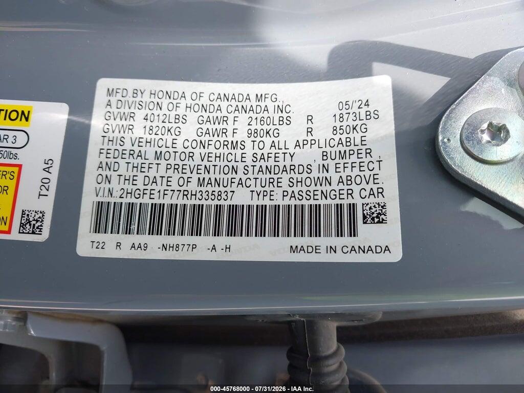 2HGFE1F77RH335837 2024 HONDA CIVIC photo no. 9