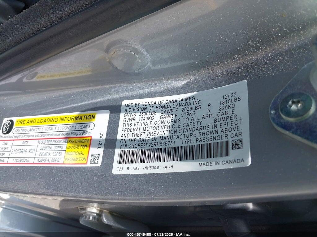 2HGFE2F22RH536751 2024 HONDA CIVIC photo no. 9