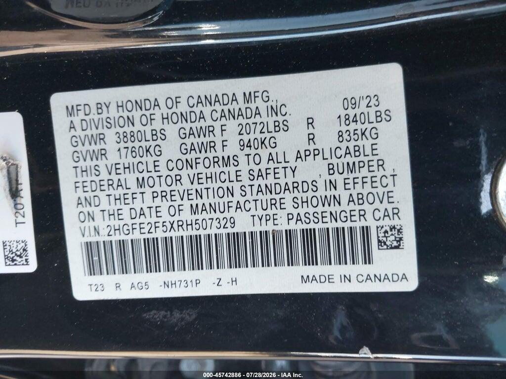 2HGFE2F5XRH507329 2024 HONDA CIVIC photo no. 9