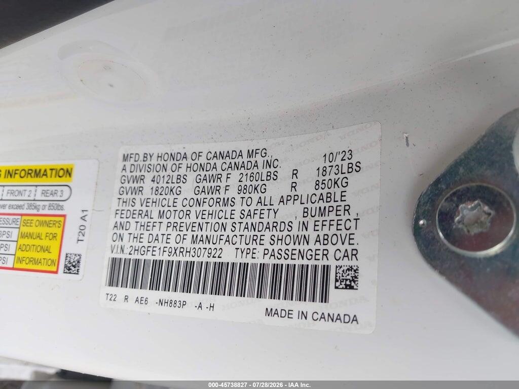 2HGFE1F9XRH307922 2024 HONDA CIVIC photo no. 9