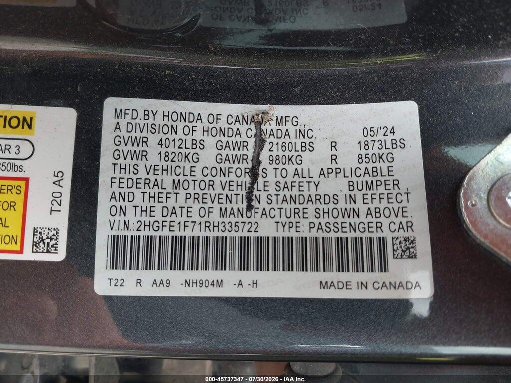 2HGFE1F71RH335722 2024 HONDA CIVIC photo no. 9