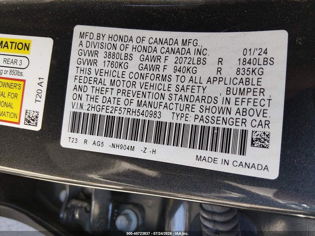 2HGFE2F57RH540983 2024 HONDA CIVIC photo no. 9