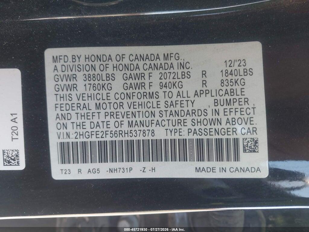 2HGFE2F56RH537878 2024 HONDA CIVIC photo no. 9