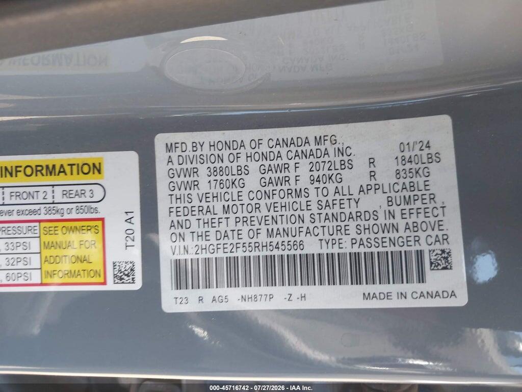 2HGFE2F55RH545566 2024 HONDA CIVIC photo no. 9