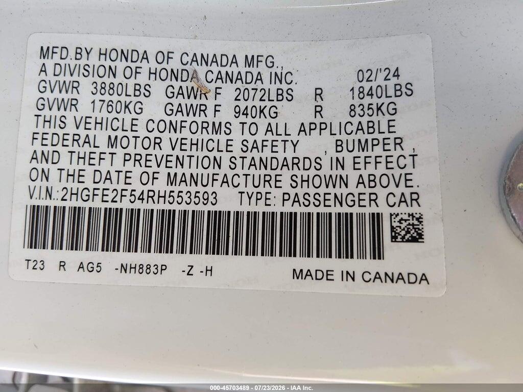 2HGFE2F54RH553593 2024 HONDA CIVIC photo no. 9
