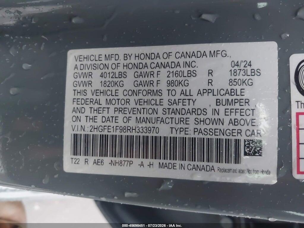 2HGFE1F98RH333970 2024 HONDA CIVIC photo no. 9