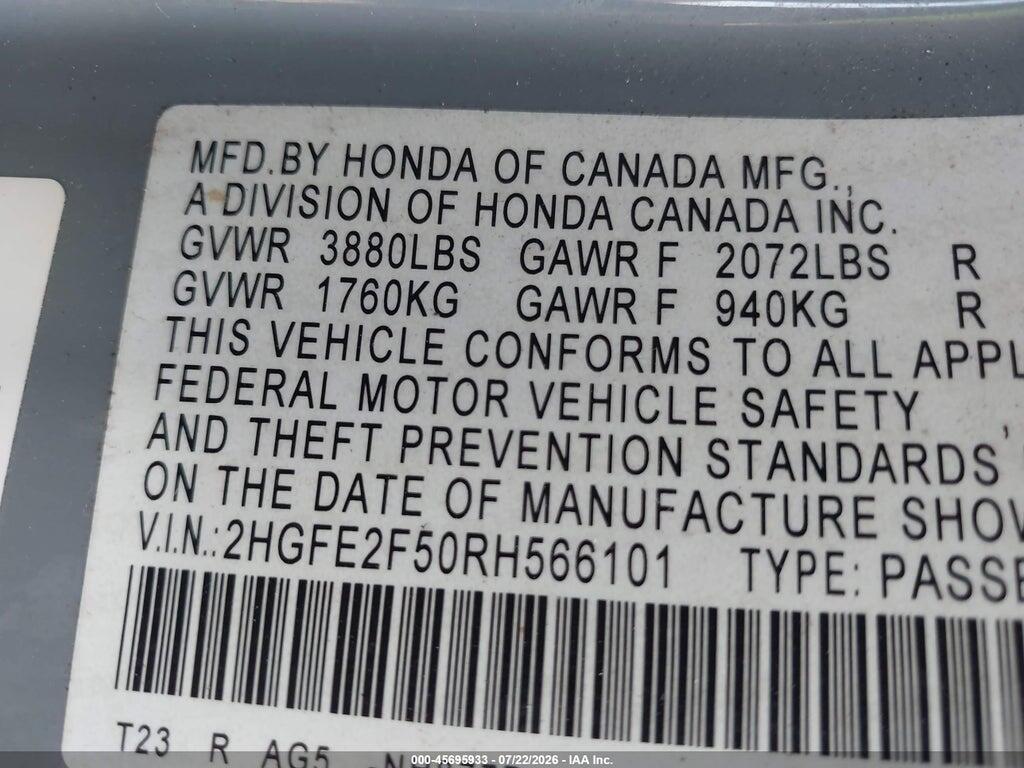 2HGFE2F50RH566101 2024 HONDA CIVIC photo no. 9