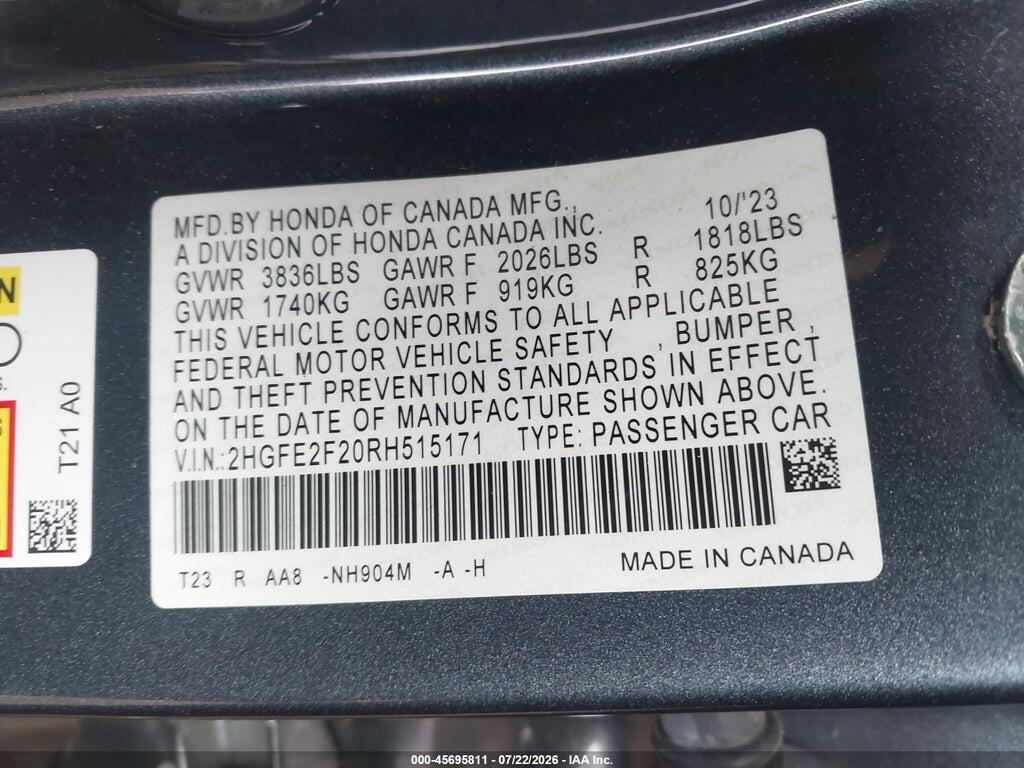 2HGFE2F20RH515171 2024 HONDA CIVIC photo no. 9