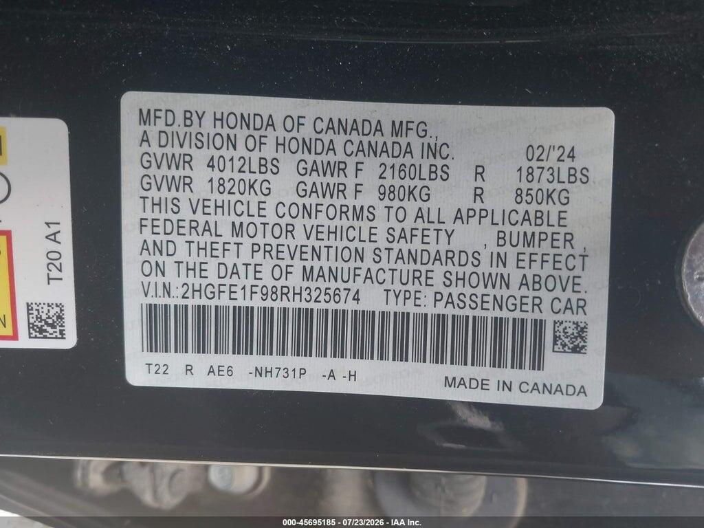 2HGFE1F98RH325674 2024 HONDA CIVIC photo no. 9