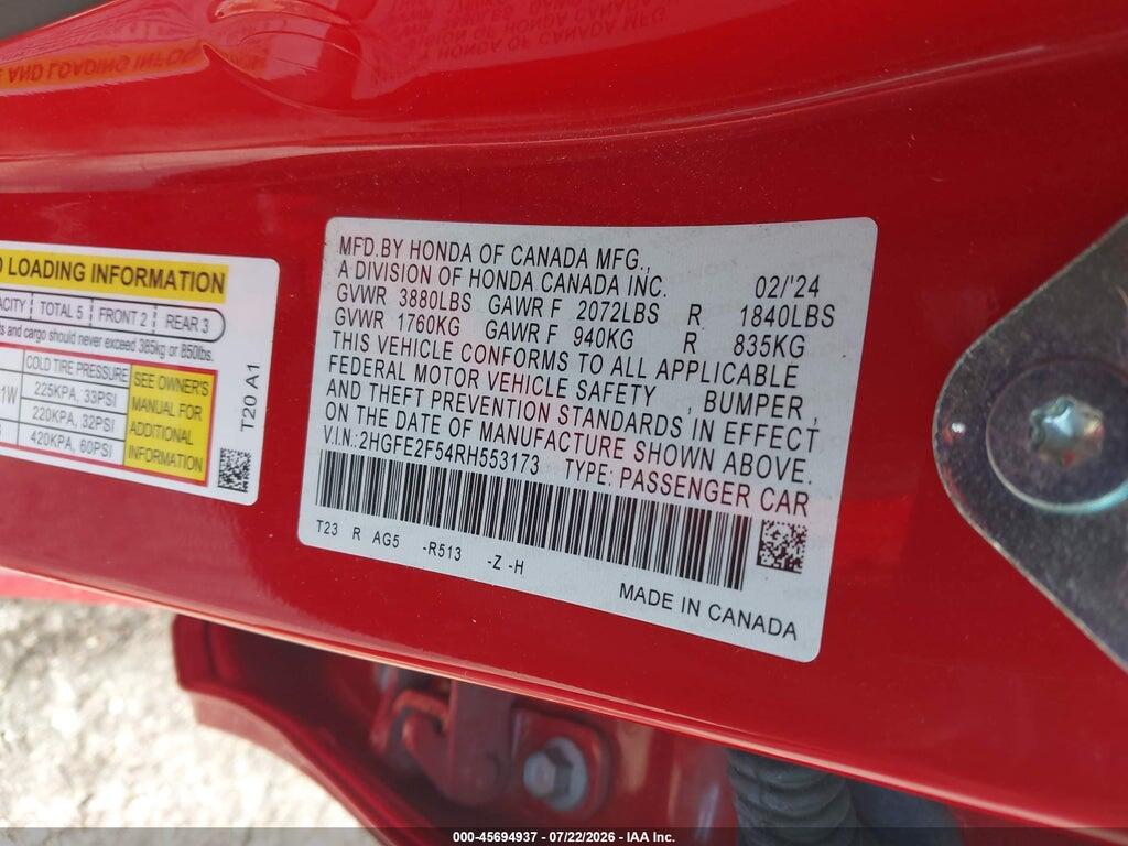 2HGFE2F54RH553173 2024 HONDA CIVIC photo no. 9