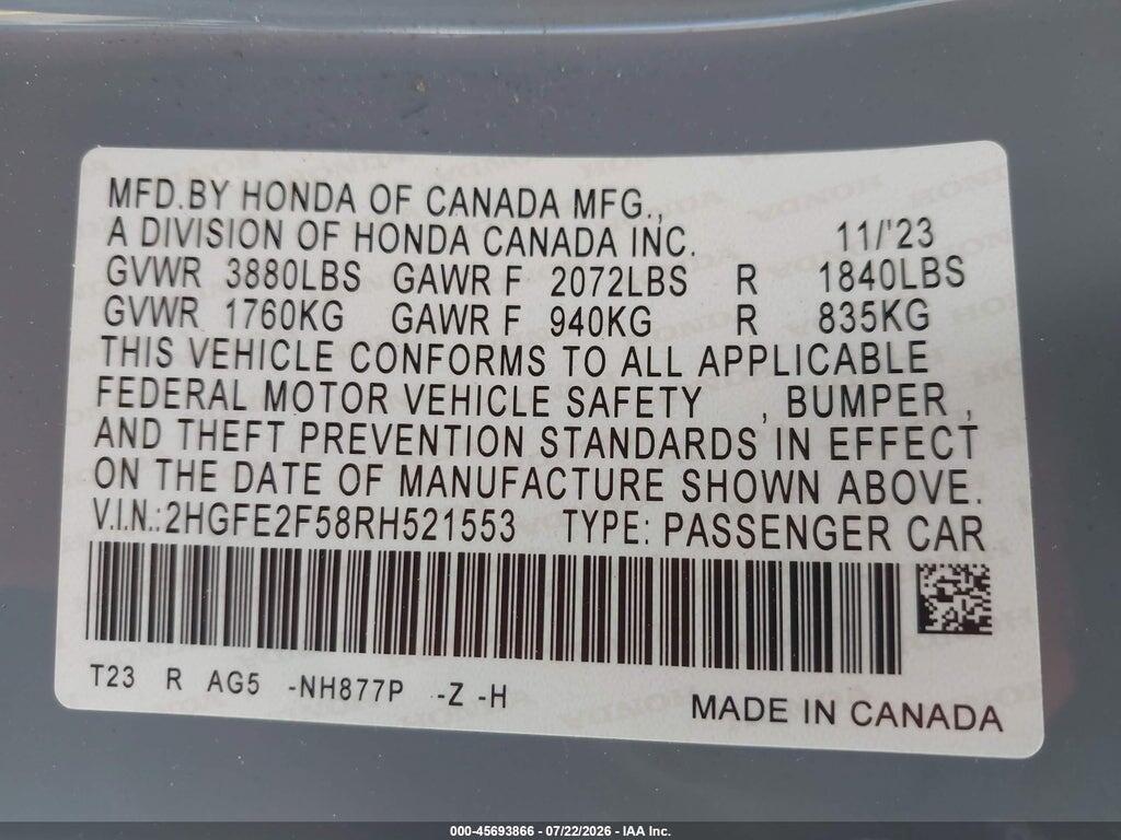 2HGFE2F58RH521553 2024 HONDA CIVIC photo no. 9