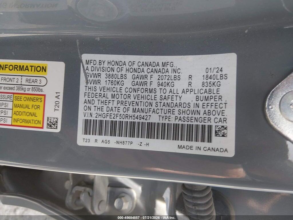 2HGFE2F50RH549427 2024 HONDA CIVIC photo no. 9