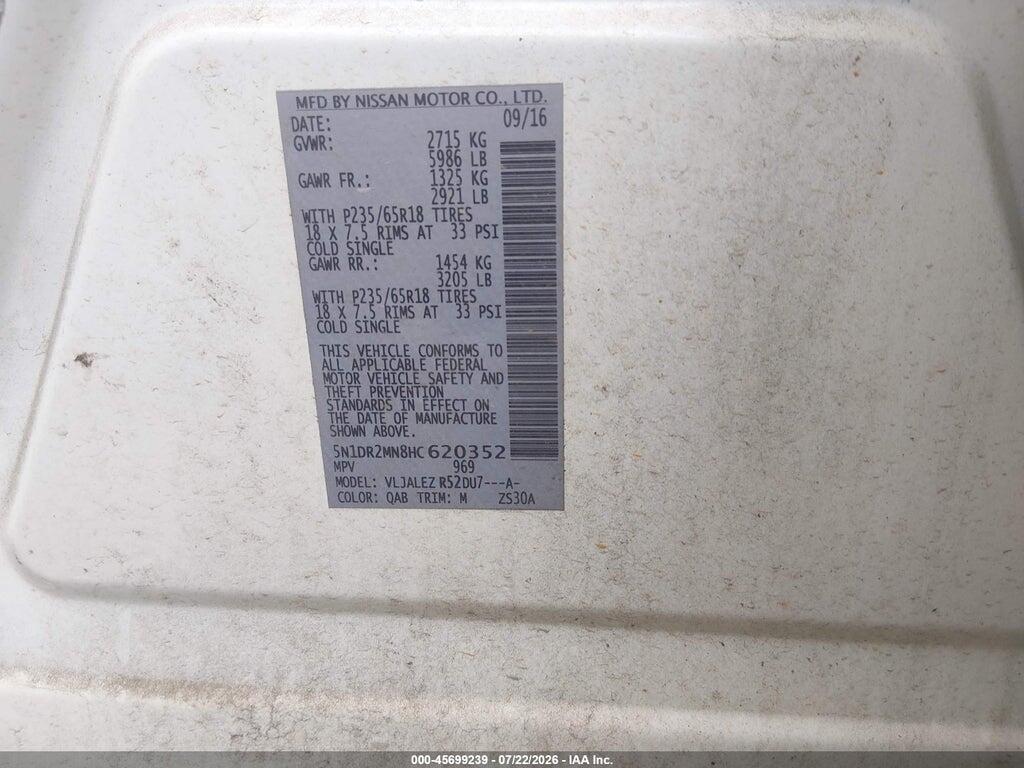 5N1DR2MN8HC620352 2017 NISSAN PATHFINDER photo no. 9