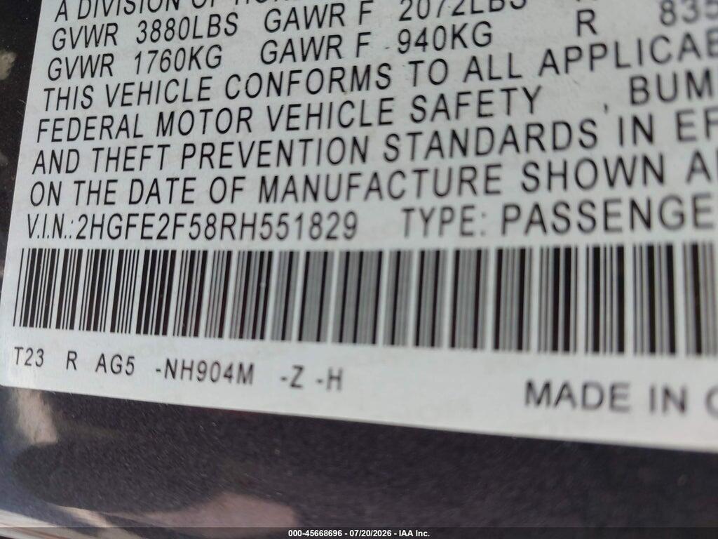 2HGFE2F58RH551829 2024 HONDA CIVIC photo no. 9