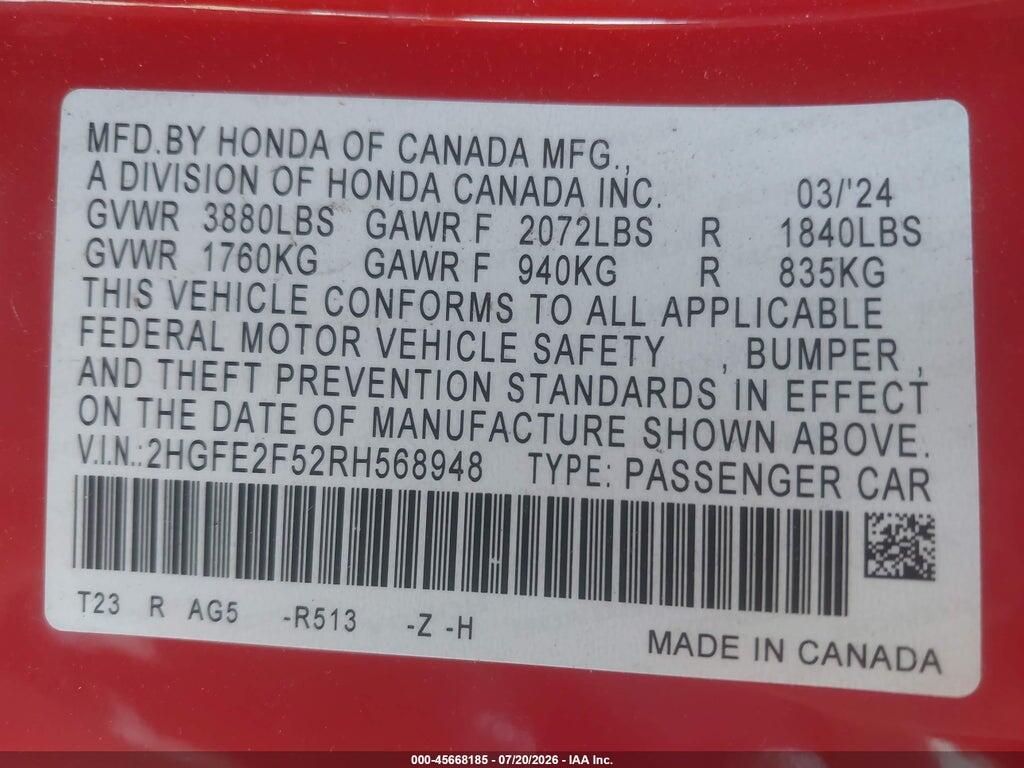 2HGFE2F52RH568948 2024 HONDA CIVIC photo no. 9