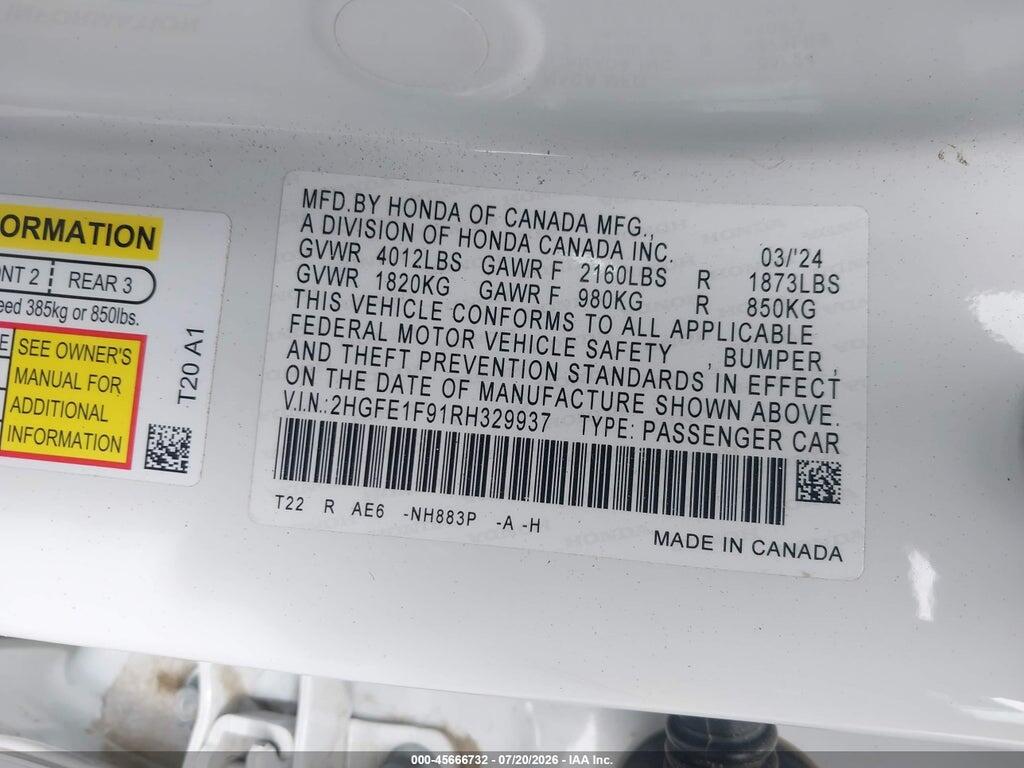 2HGFE1F91RH329937 2024 HONDA CIVIC photo no. 9