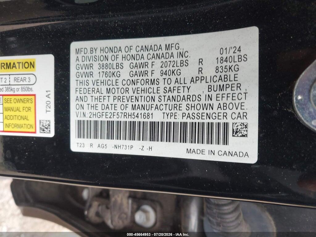 2HGFE2F57RH541681 2024 HONDA CIVIC photo no. 9