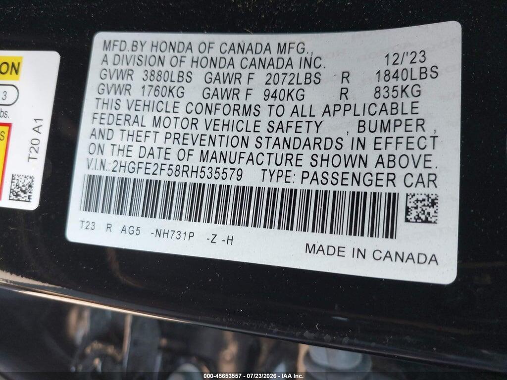 2HGFE2F58RH535579 2024 HONDA CIVIC photo no. 9
