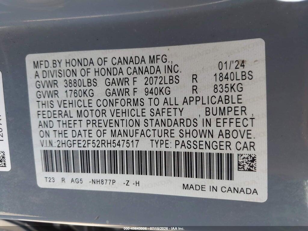 2HGFE2F52RH547517 2024 HONDA CIVIC photo no. 9