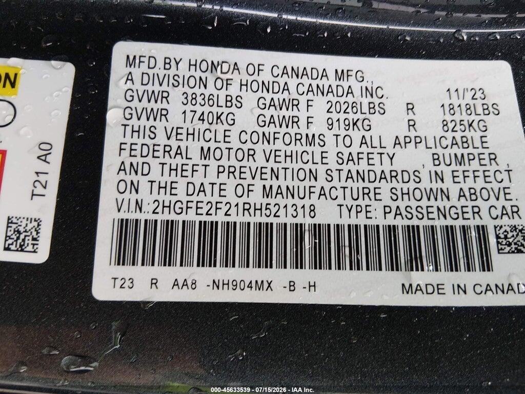 2HGFE2F21RH521318 2024 HONDA CIVIC photo no. 9