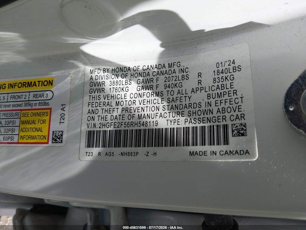 2HGFE2F56RH548119 2024 HONDA CIVIC photo no. 9