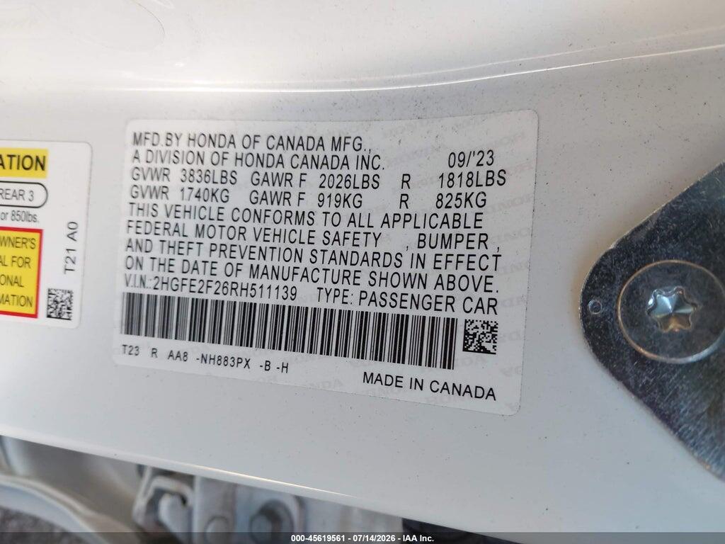 2HGFE2F26RH511139 2024 HONDA CIVIC photo no. 9
