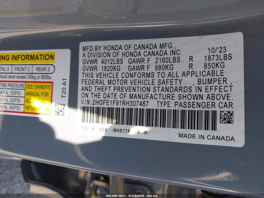 2HGFE1F91RH307467 2024 HONDA CIVIC photo no. 9