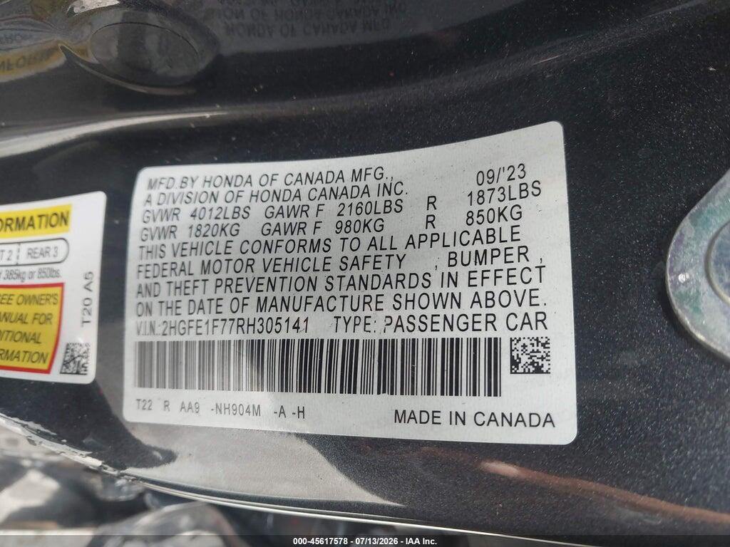 2HGFE1F77RH305141 2024 HONDA CIVIC photo no. 9