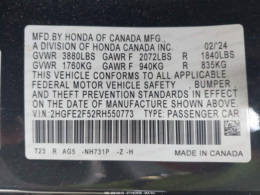 2HGFE2F52RH550773 2024 HONDA CIVIC photo no. 9